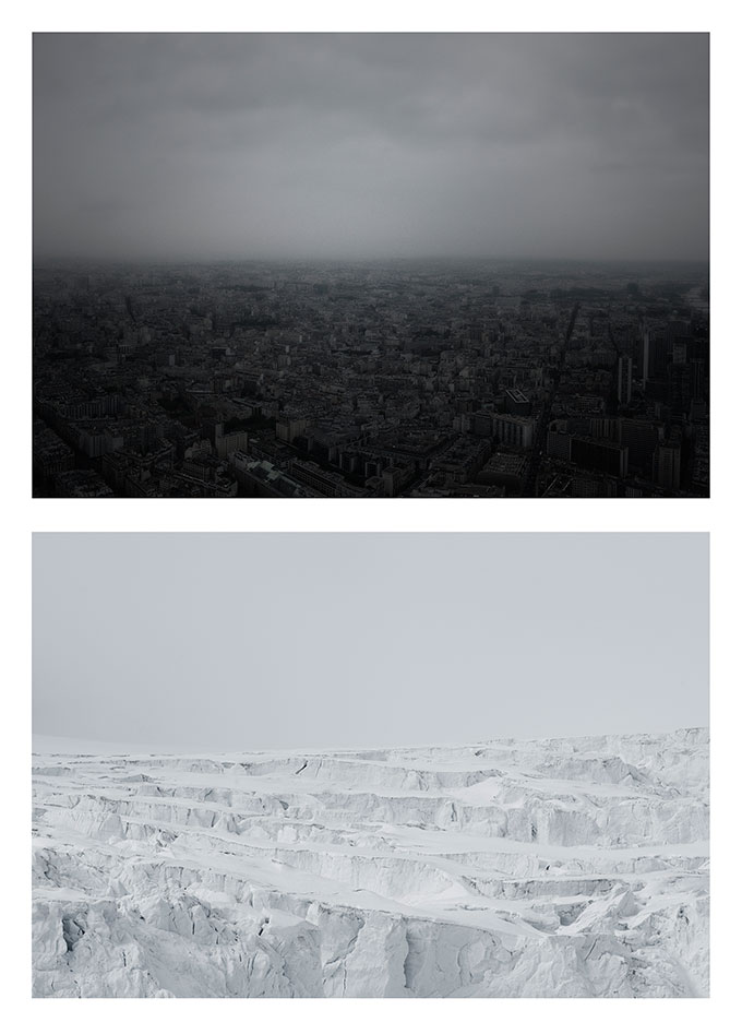 «Cityscape» (skisse). Utsyn over Paris kominert med en isbre på Svalbard. Foto: Morten M. Løberg