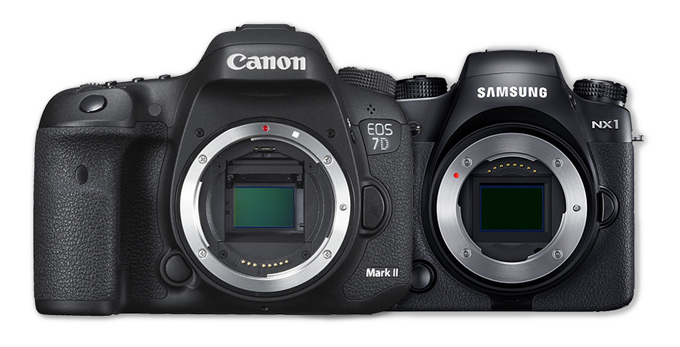 Canon EOS 7D Mk II og Samsung NX1 er under test.